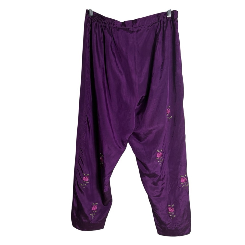 ALLISON WOODS VINTAGE/Y2K Floral Embroidery Floral Silk Blend Pants Size 12 - Picture 3 of 10
